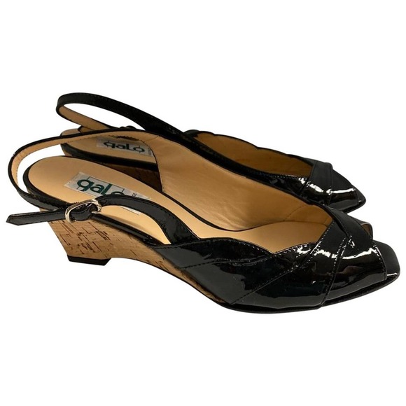 Galo Shoes - GALO MADE IN ITALY BLACK PATENT WEDGES SANDALS 39